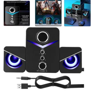 USB Computer LED Speakers System Subwoofer Stereo Bass Control for Desktop Laptop PC Portable Loud Speaker