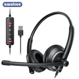 AWATRUE EH05 Wired USB Headset with Noise Cancelling Microphone Lightweight in-Line Control Enhanced Sound for PC Laptop