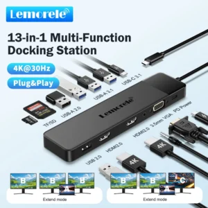 Lemorele Dual HDMI USB Hub Type C Hub 4K HDMI Adapter 13 in 1 Splitter VGA USB 3.0 PD100W Dock for MacBook Pro Air M2 USB C HUB